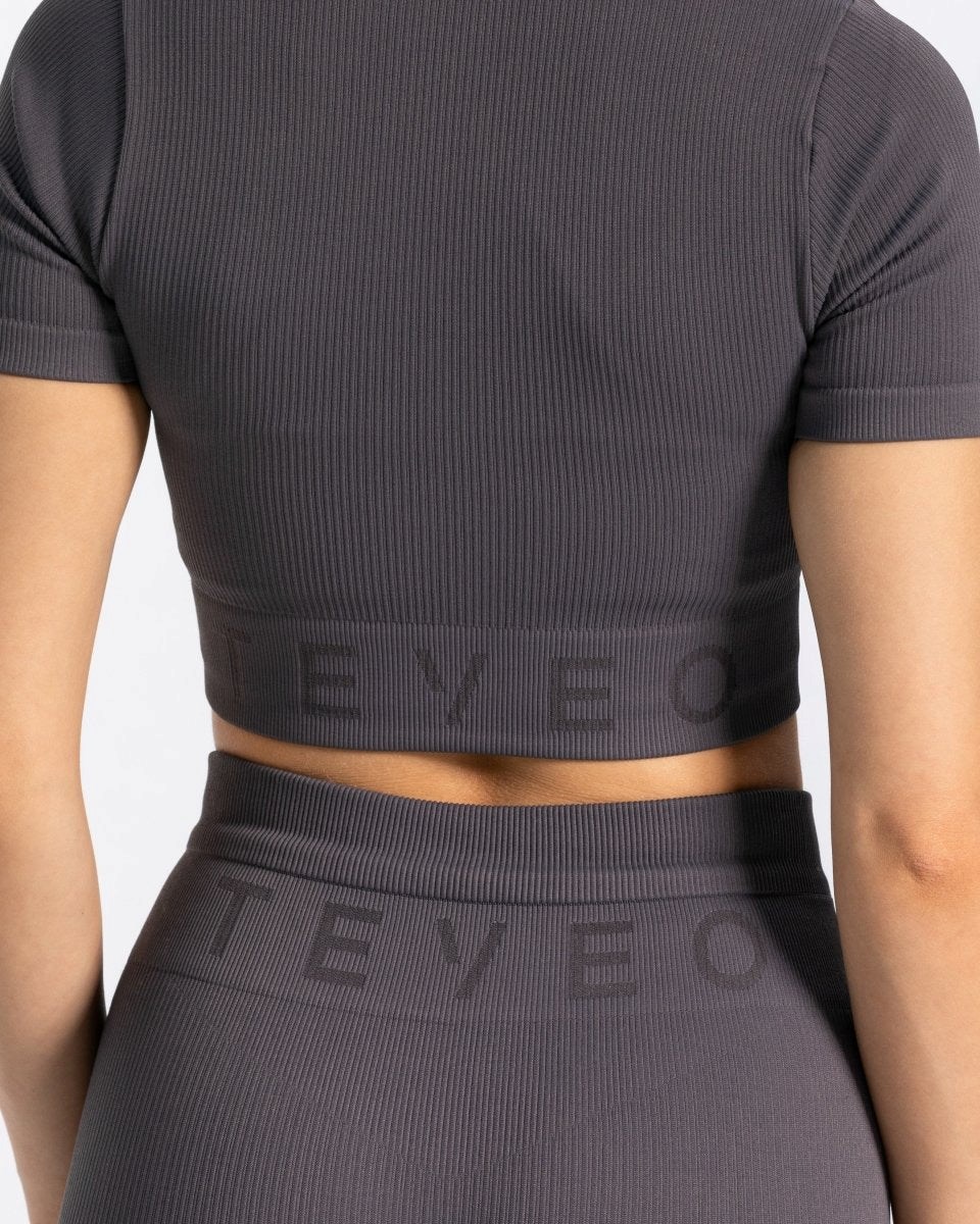 TEVEO Nervuré Crop Top Gray Femme | QTQ-39430194