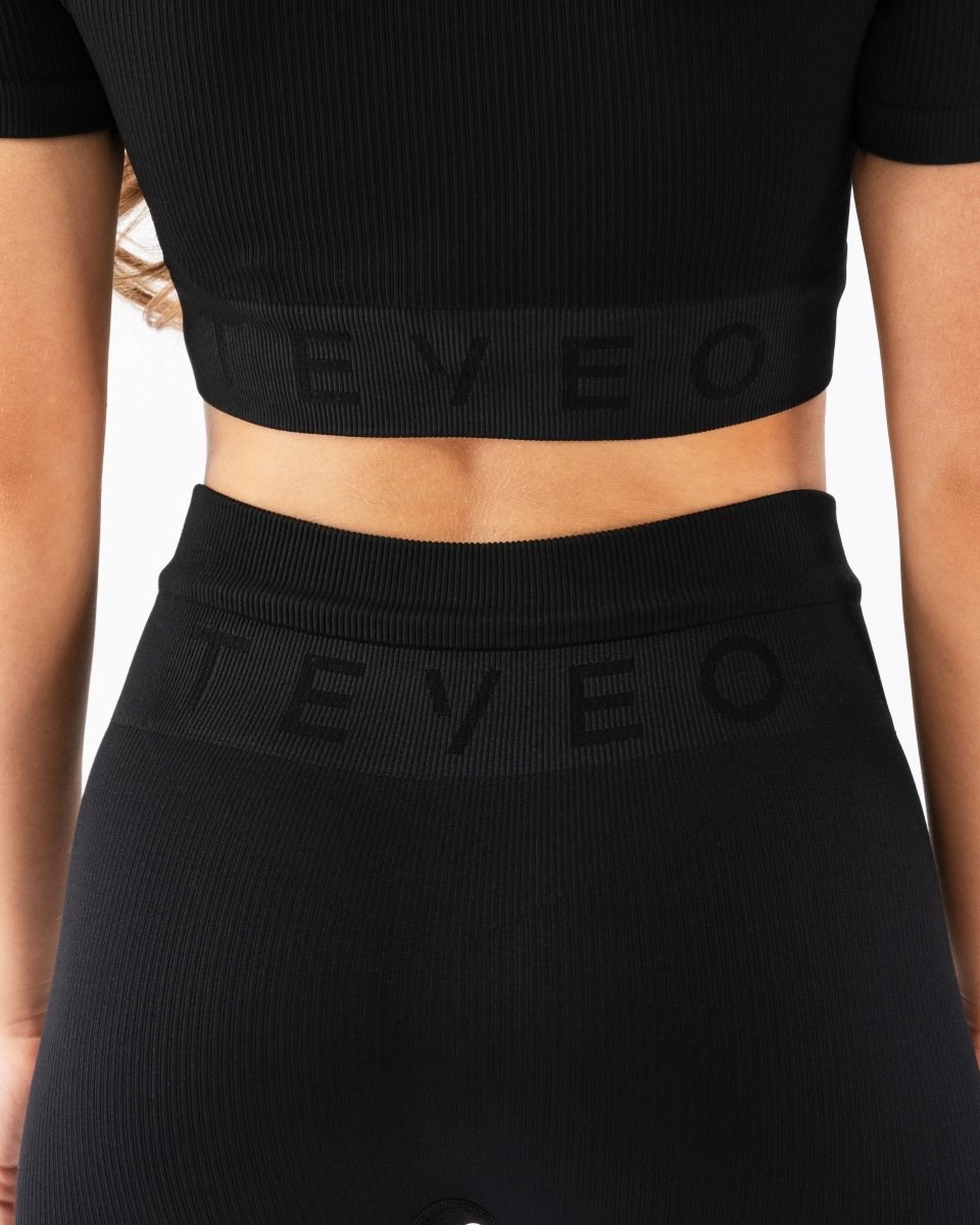 TEVEO Nervuré Crop Top Noir Femme | SZR-73513620