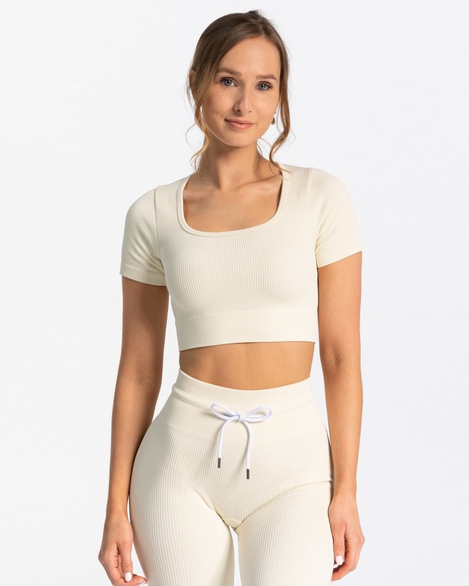 TEVEO Nervuré Crop Top Ivory Femme | YLY-07214436