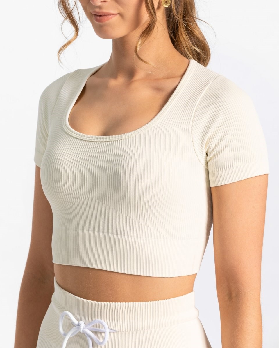 TEVEO Nervuré Crop Top Ivory Femme | YLY-07214436