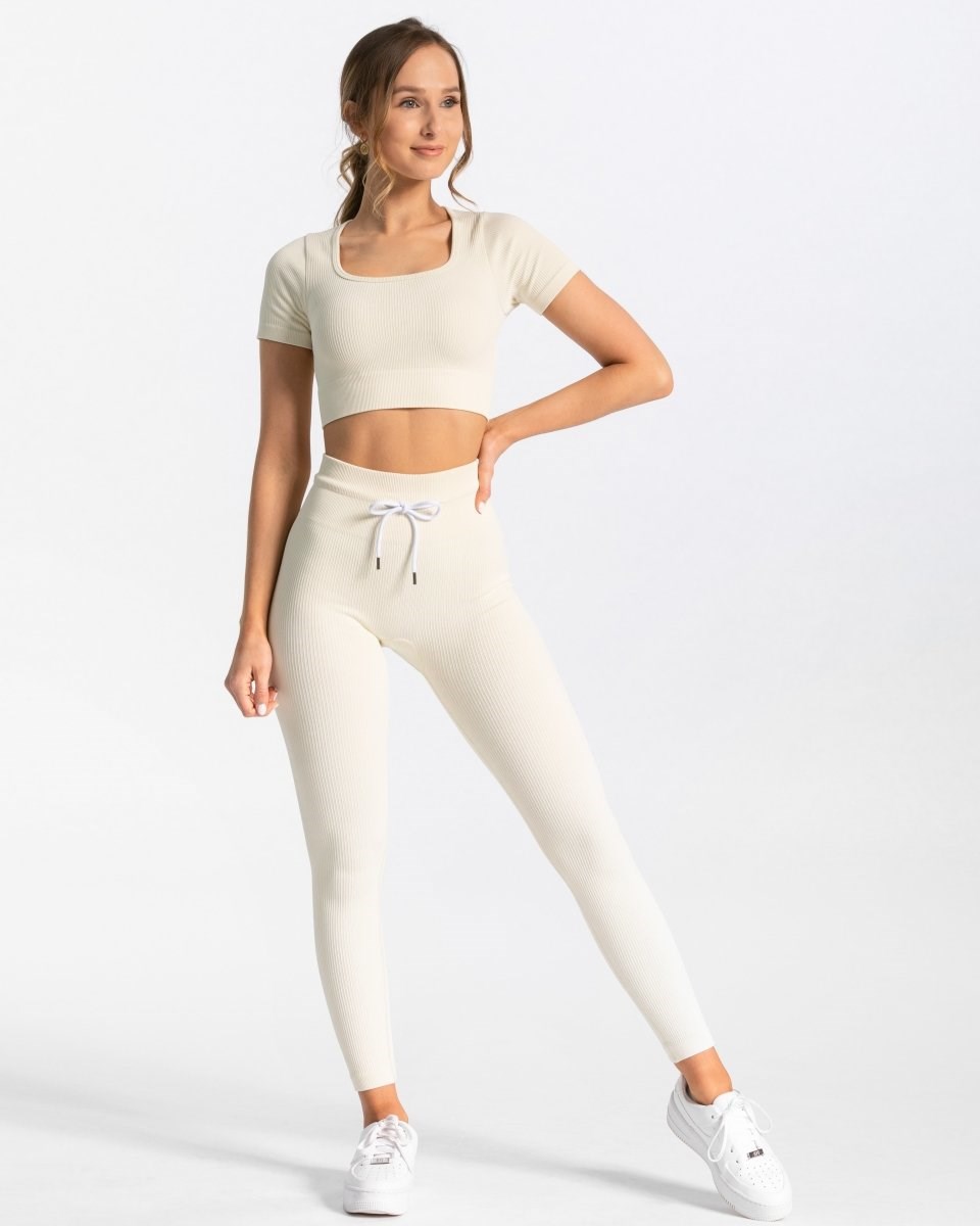 TEVEO Nervuré Crop Top Ivory Femme | YLY-07214436