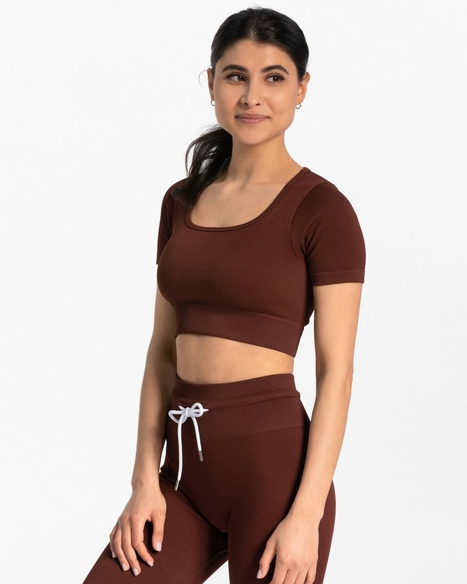 TEVEO Nervuré Crop Top Mahagoni Femme | JZV-89358871