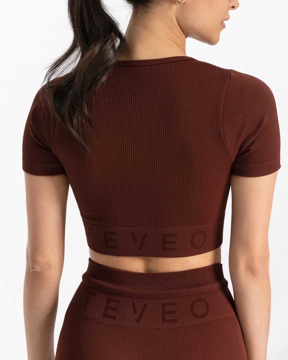 TEVEO Nervuré Crop Top Mahagoni Femme | JZV-89358871