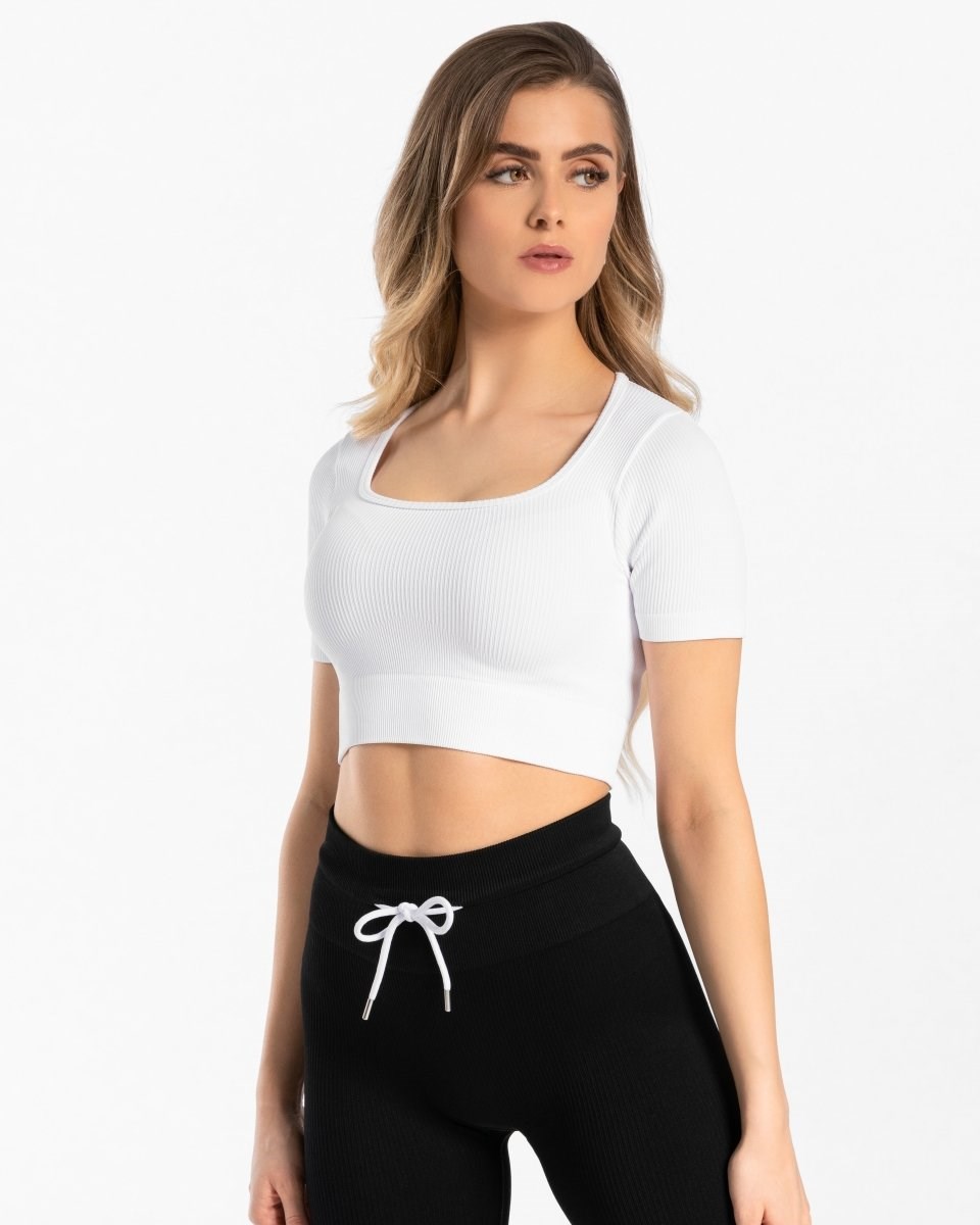 TEVEO Nervuré Crop Top Blanche Femme | UZA-75280573