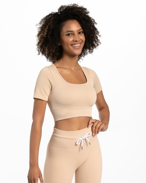 TEVEO Nervuré Crop Top Nude Femme | VAA-38364666