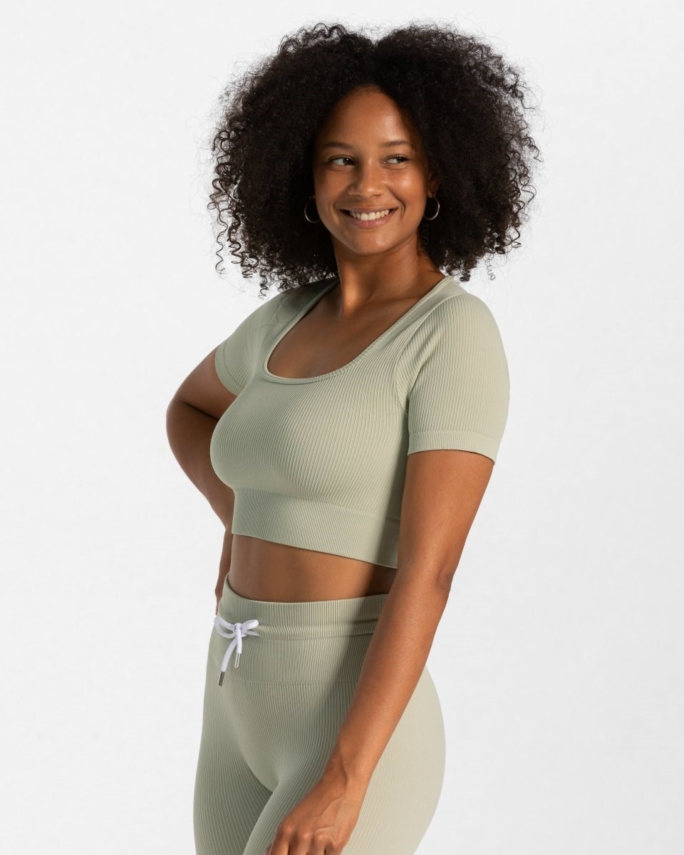 TEVEO Nervuré Crop Top Salbei Femme | YER-16916119