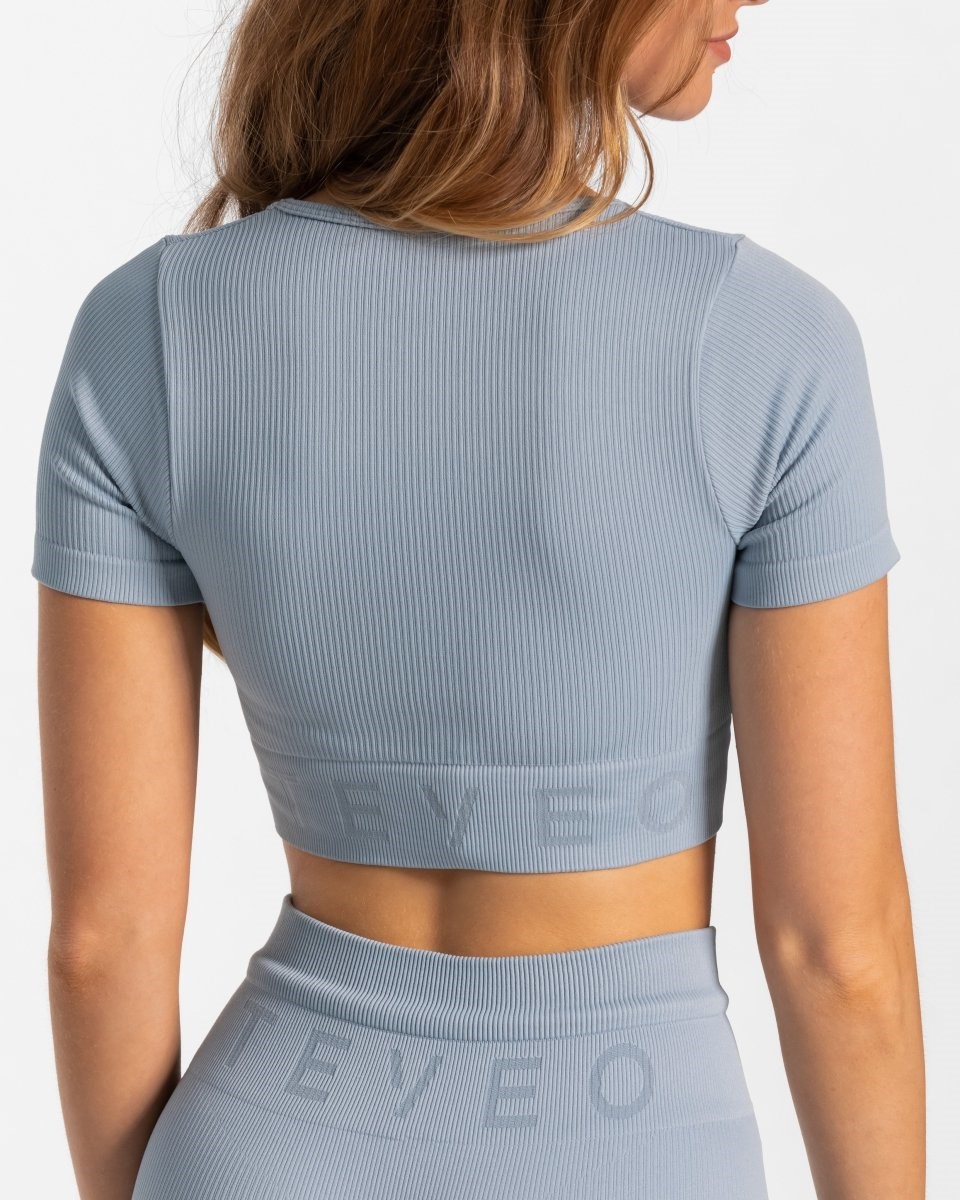 TEVEO Nervuré Crop Top Bleu Femme | VKA-59119538