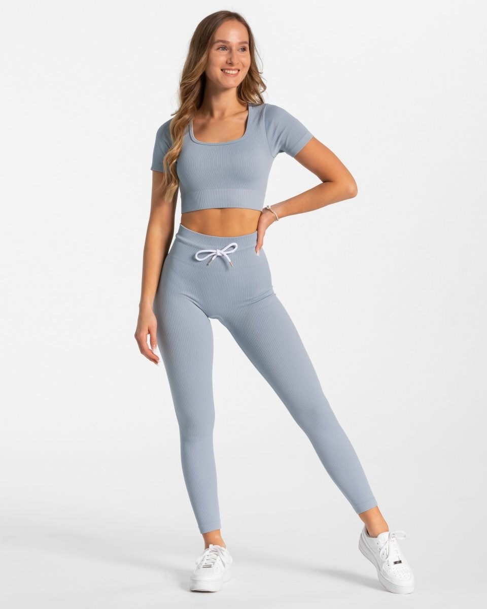 TEVEO Nervuré Crop Top Bleu Femme | VKA-59119538