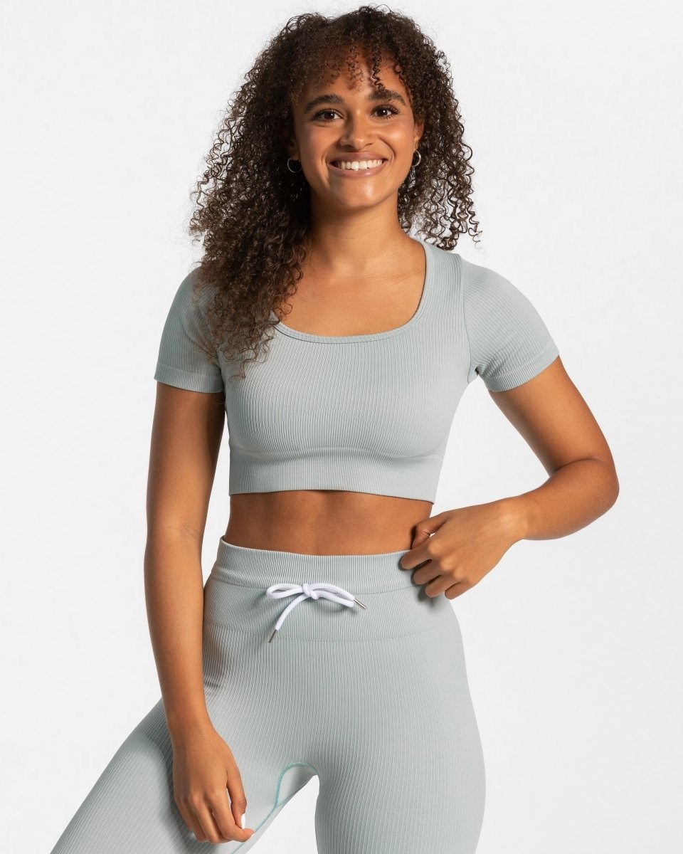 TEVEO Nervuré Crop Top Bleu Femme | BTB-29838809