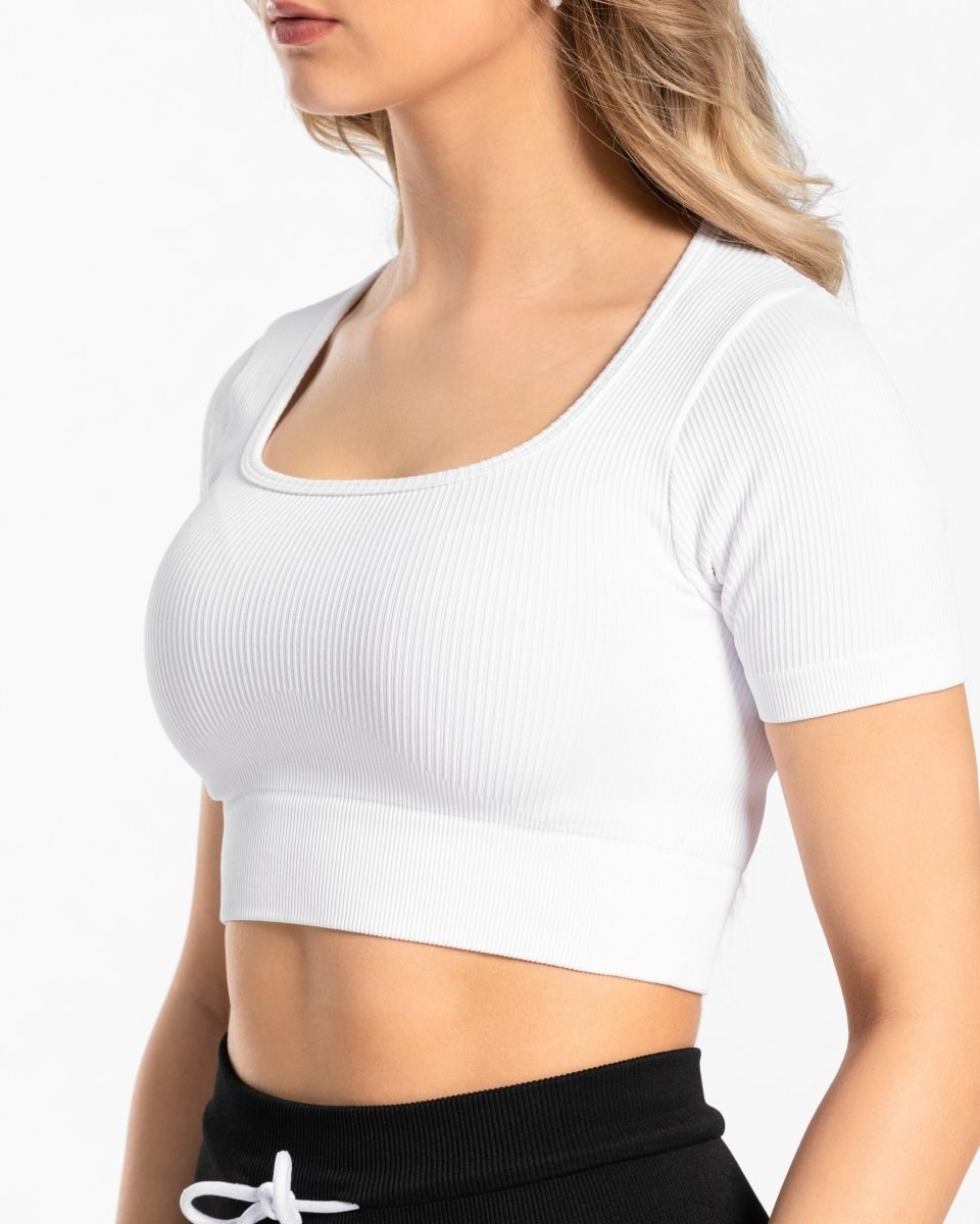 TEVEO Nervuré Crop Top Blanche Femme | UZA-75280573