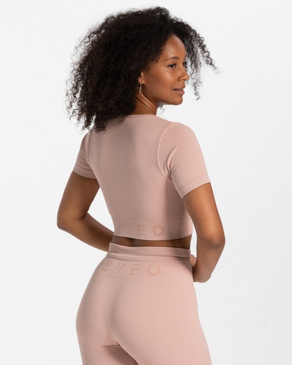 TEVEO Nervuré Crop Top Rose Femme | NAO-57480781