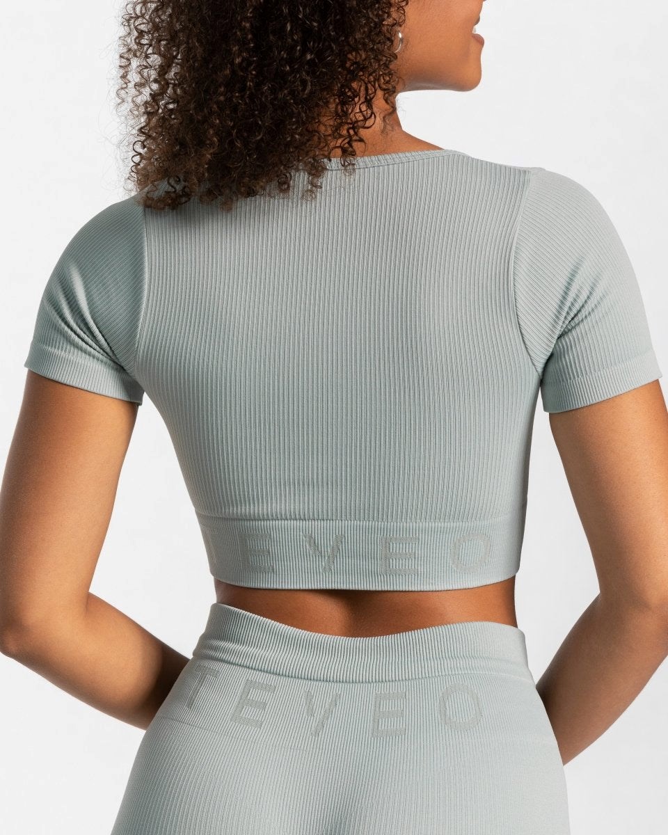 TEVEO Nervuré Crop Top Bleu Femme | BTB-29838809