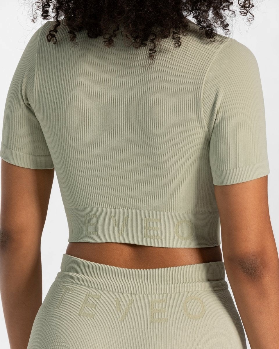 TEVEO Nervuré Crop Top Salbei Femme | YER-16916119