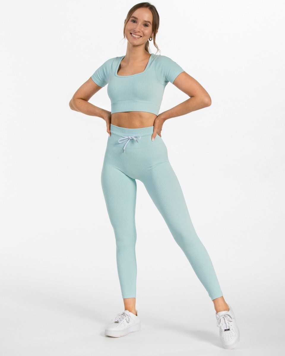 TEVEO Nervuré Crop Top Bleu Femme | FDU-50157576