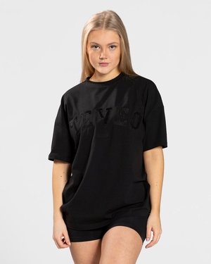 TEVEO College Oversized T-Shirt Noir Femme | LXM-41556616