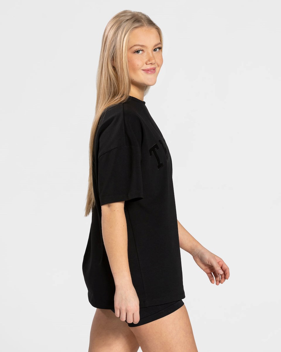 TEVEO College Oversized T-Shirt Noir Femme | LXM-41556616