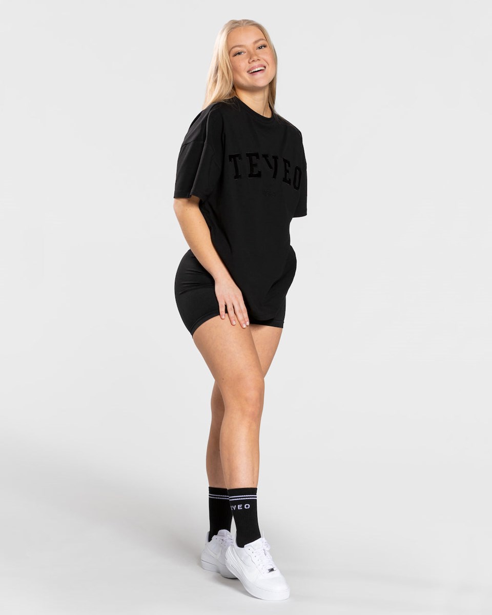 TEVEO College Oversized T-Shirt Noir Femme | LXM-41556616