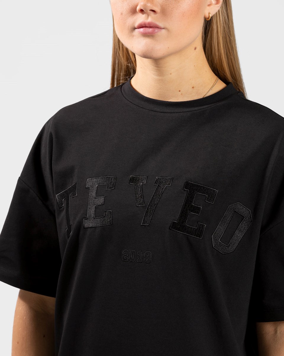 TEVEO College Oversized T-Shirt Noir Femme | LXM-41556616