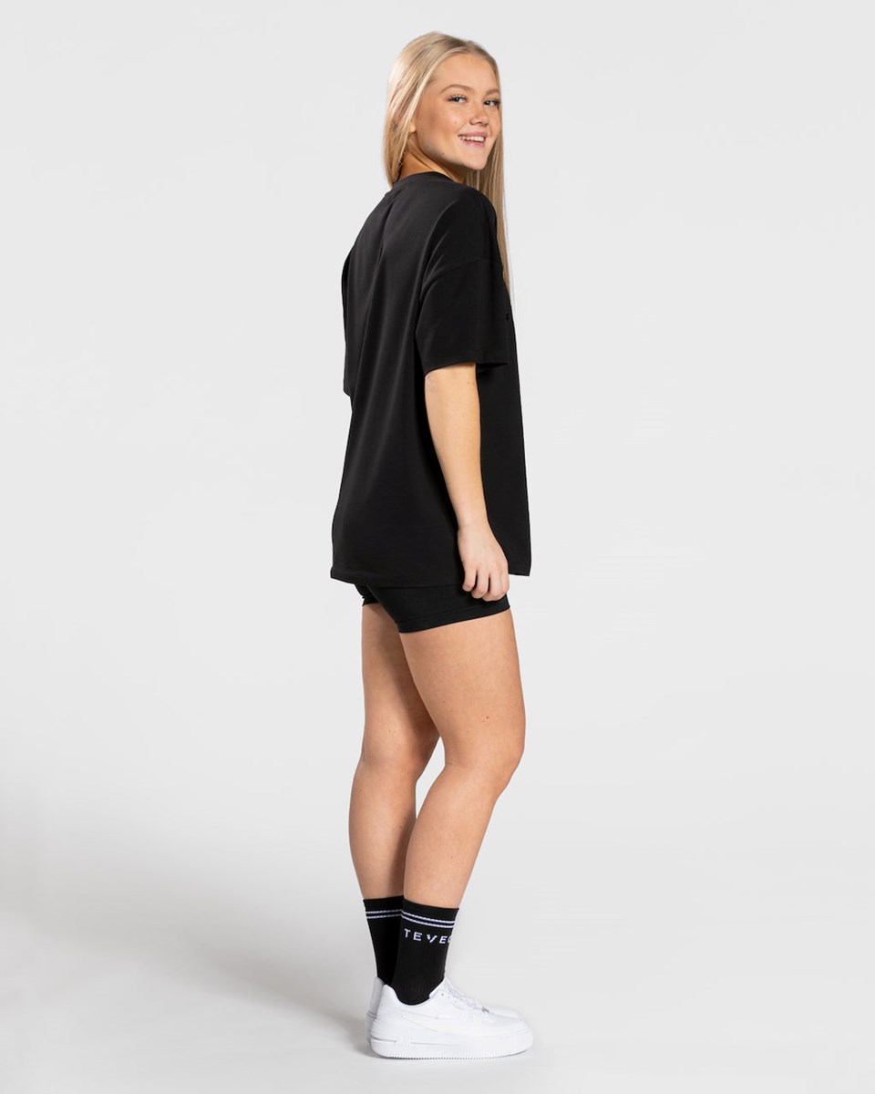 TEVEO College Oversized T-Shirt Noir Femme | LXM-41556616