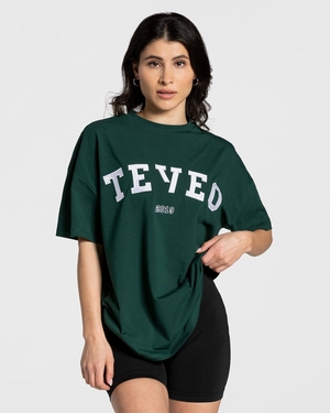 TEVEO College Oversized T-Shirt Vert Foncé Femme | MUJ-73800255