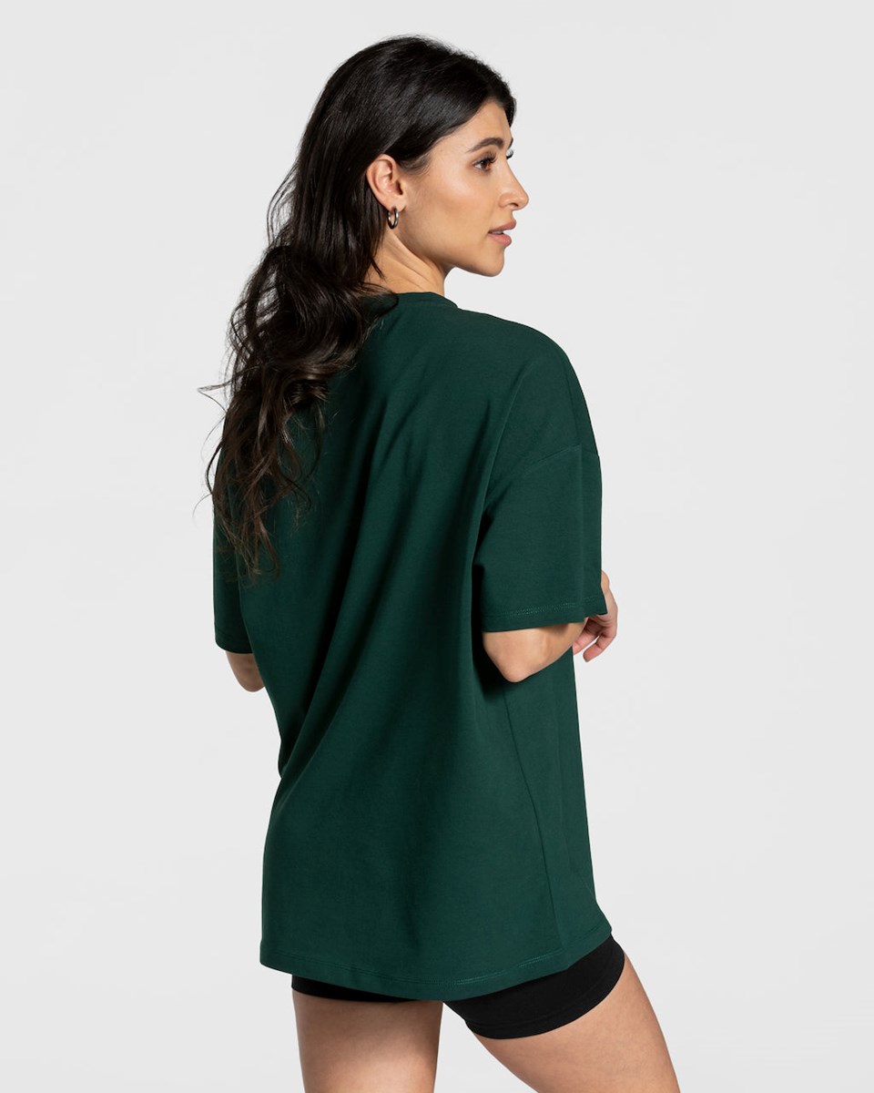 TEVEO College Oversized T-Shirt Vert Foncé Femme | MUJ-73800255