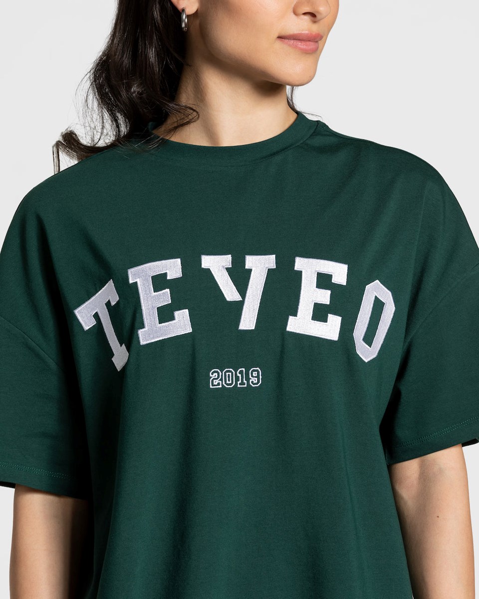 TEVEO College Oversized T-Shirt Vert Foncé Femme | MUJ-73800255