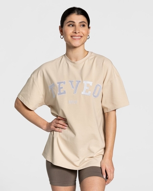 TEVEO College Oversized T-Shirt Beige Femme | OCB-08431953