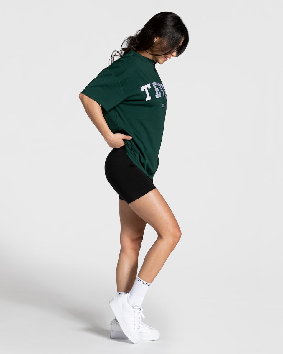 TEVEO College Oversized T-Shirt Vert Foncé Femme | MUJ-73800255