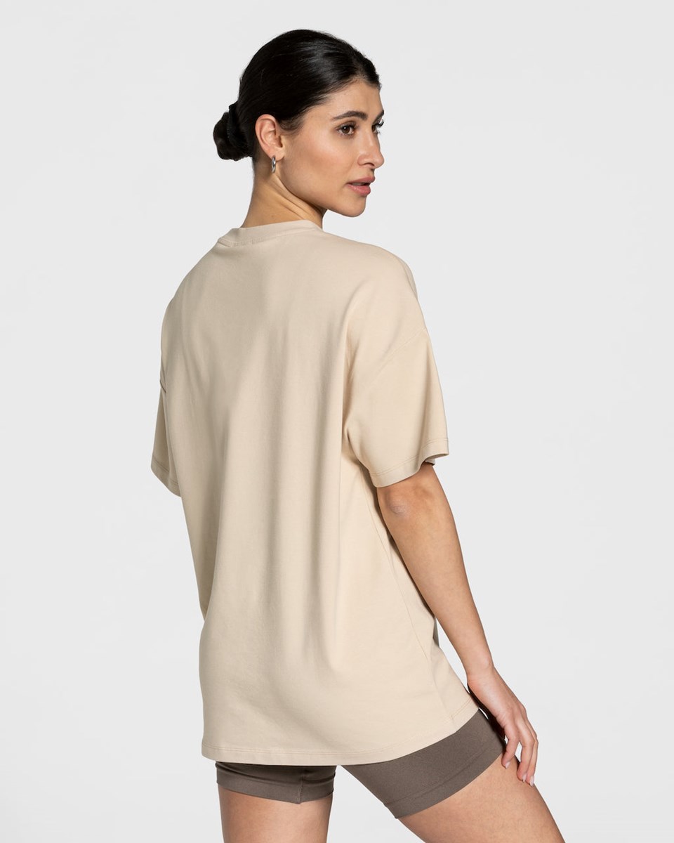 TEVEO College Oversized T-Shirt Beige Femme | OCB-08431953