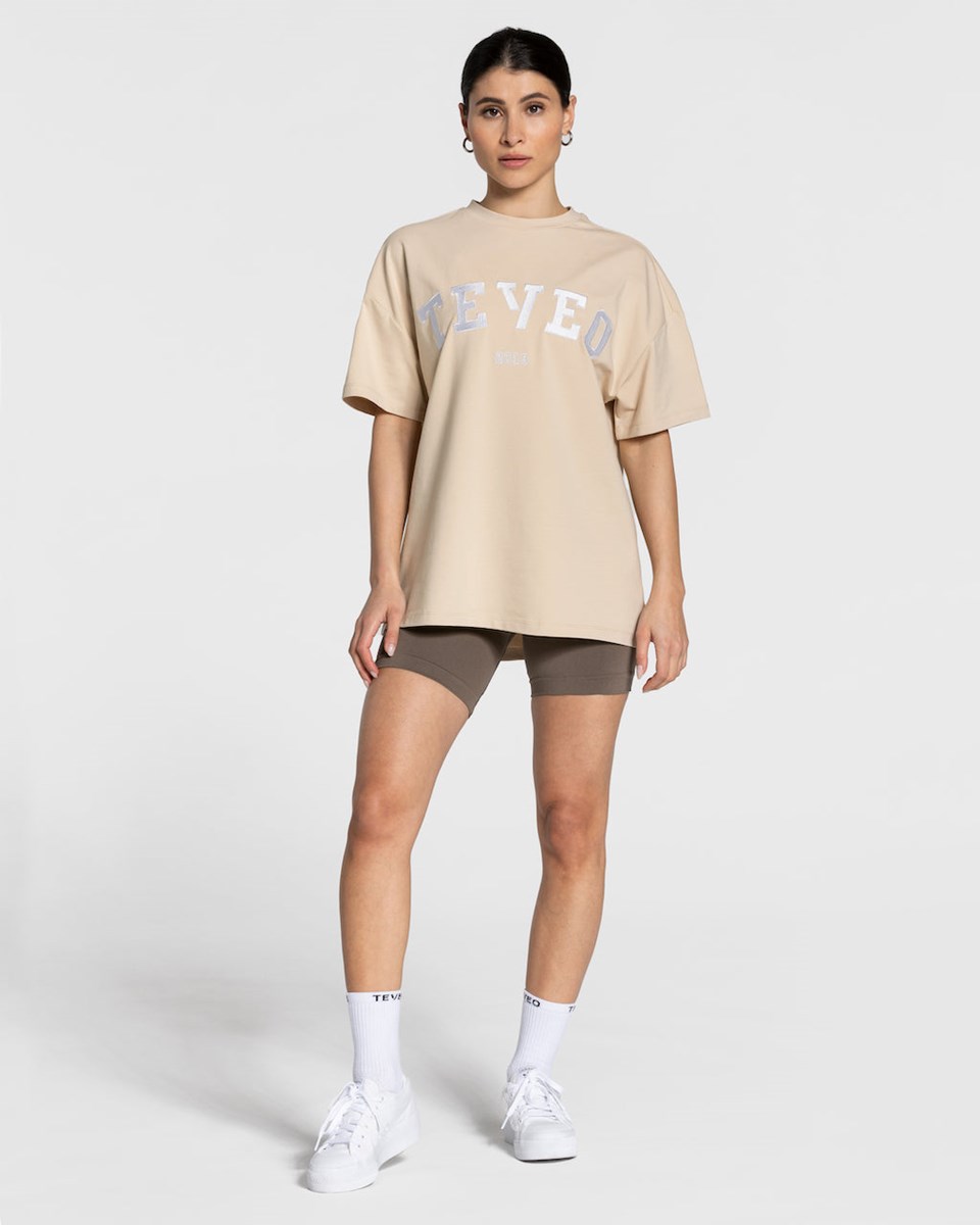 TEVEO College Oversized T-Shirt Beige Femme | OCB-08431953