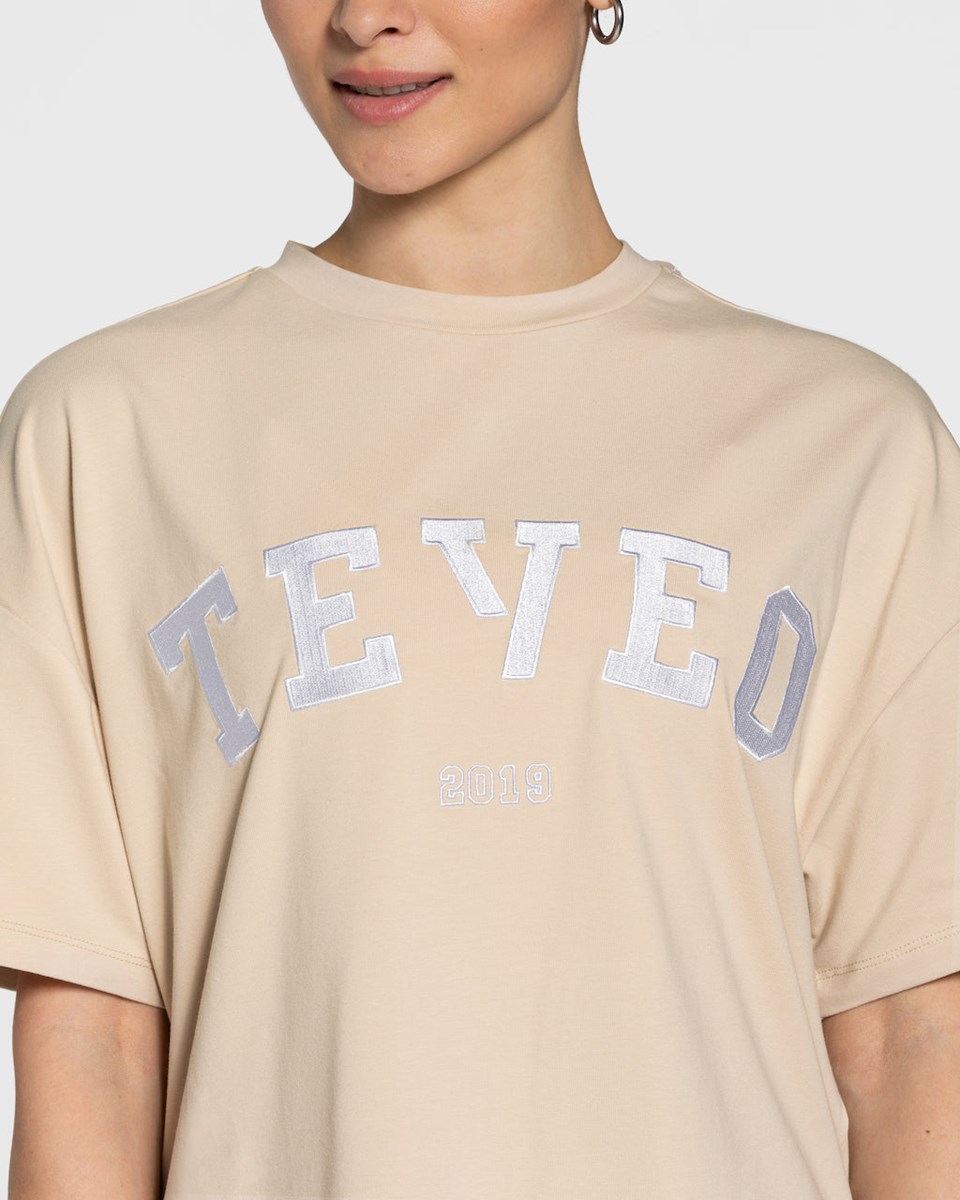 TEVEO College Oversized T-Shirt Beige Femme | OCB-08431953