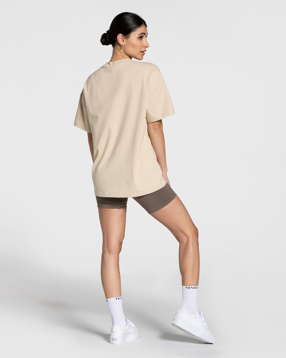 TEVEO College Oversized T-Shirt Beige Femme | OCB-08431953