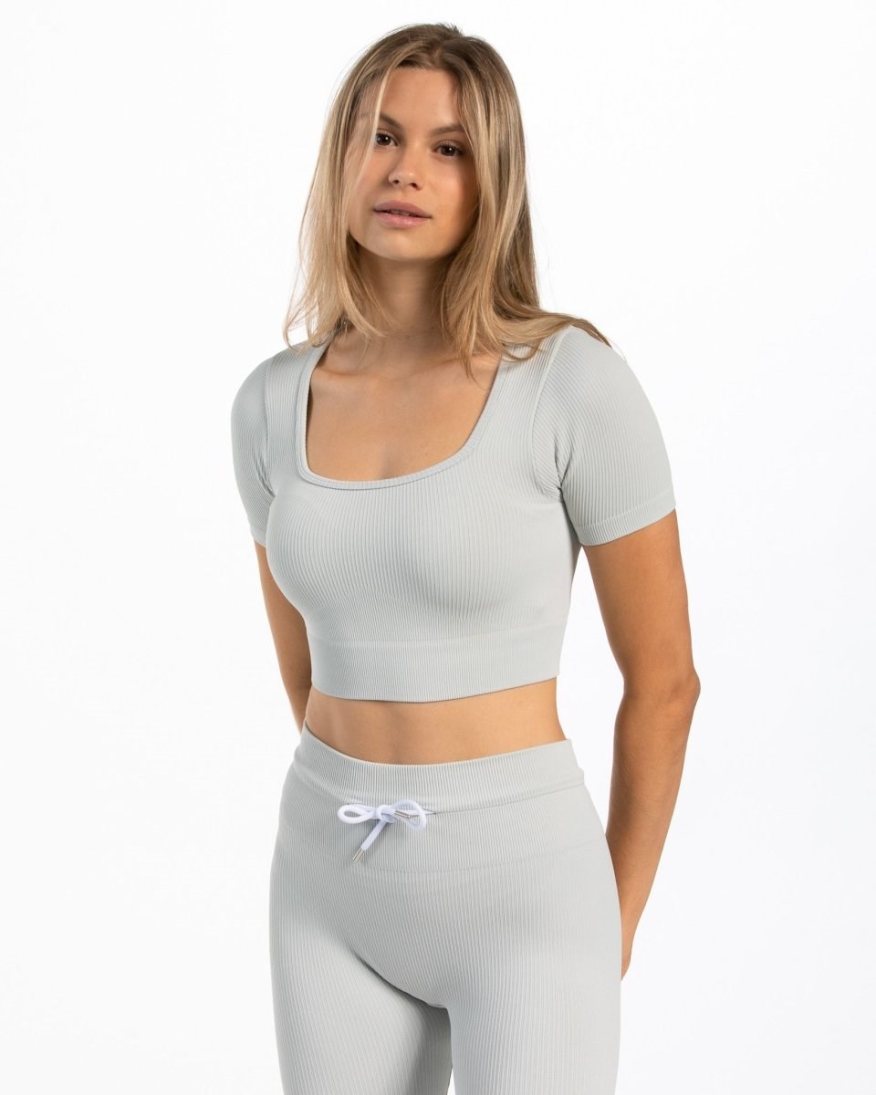 TEVEO Nervuré Crop Top Grise Clair Femme | LWT-57595550