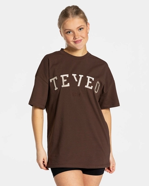 TEVEO College Oversized T-Shirt Marron Foncé Femme | QVE-48874411