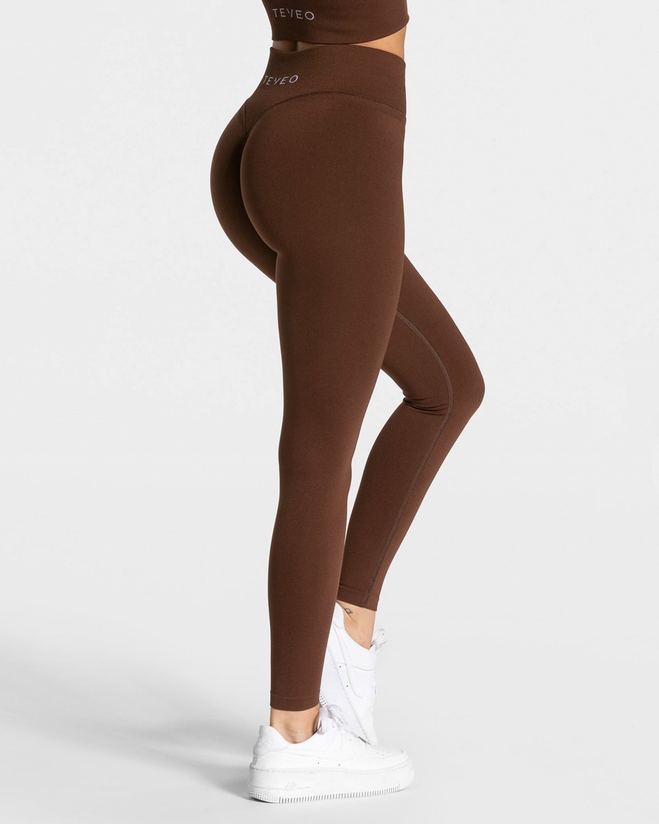 TEVEO Statement Scrunch Leggings Kaffee Femme | SJH-36020882