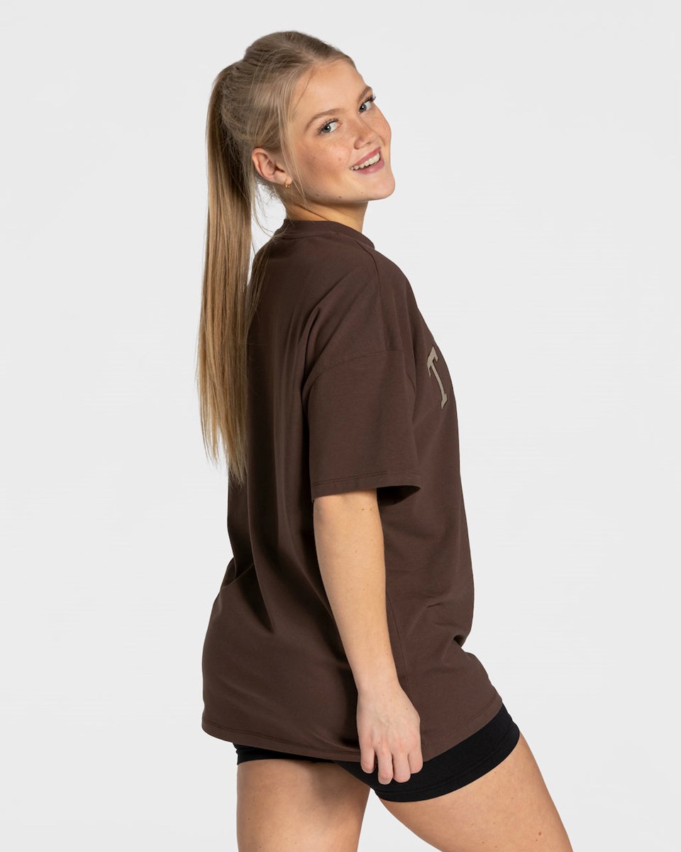 TEVEO College Oversized T-Shirt Marron Foncé Femme | QVE-48874411