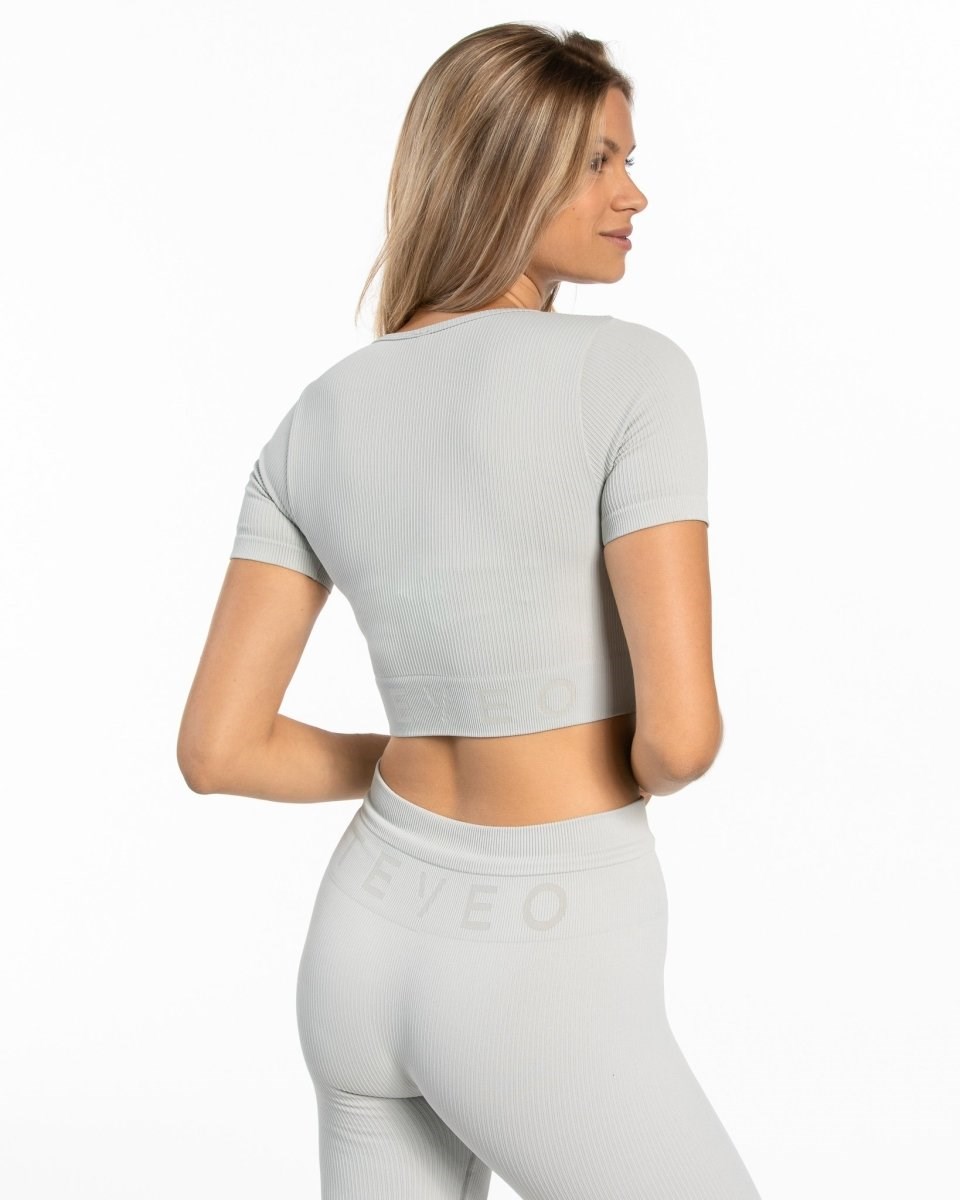 TEVEO Nervuré Crop Top Grise Clair Femme | LWT-57595550