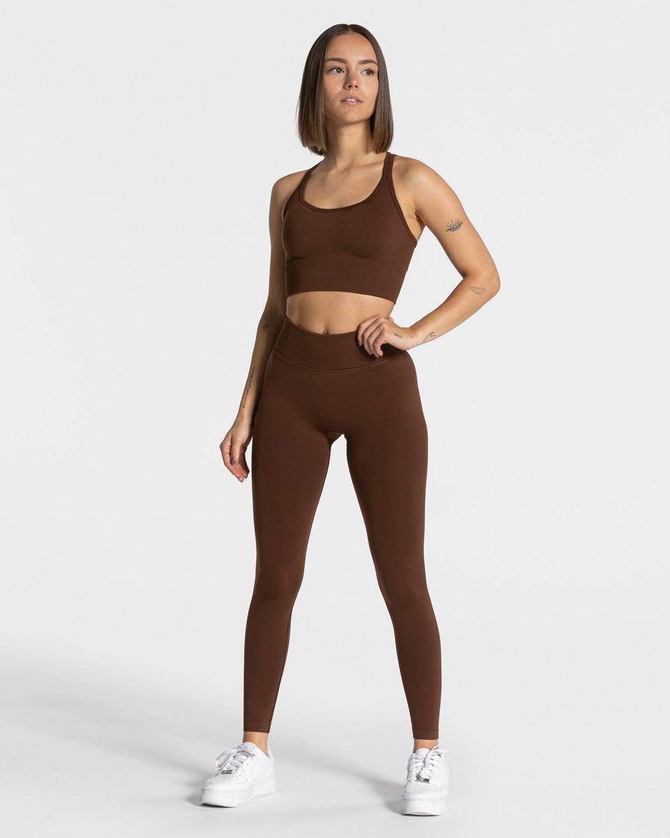 TEVEO Statement Scrunch Leggings Kaffee Femme | SJH-36020882