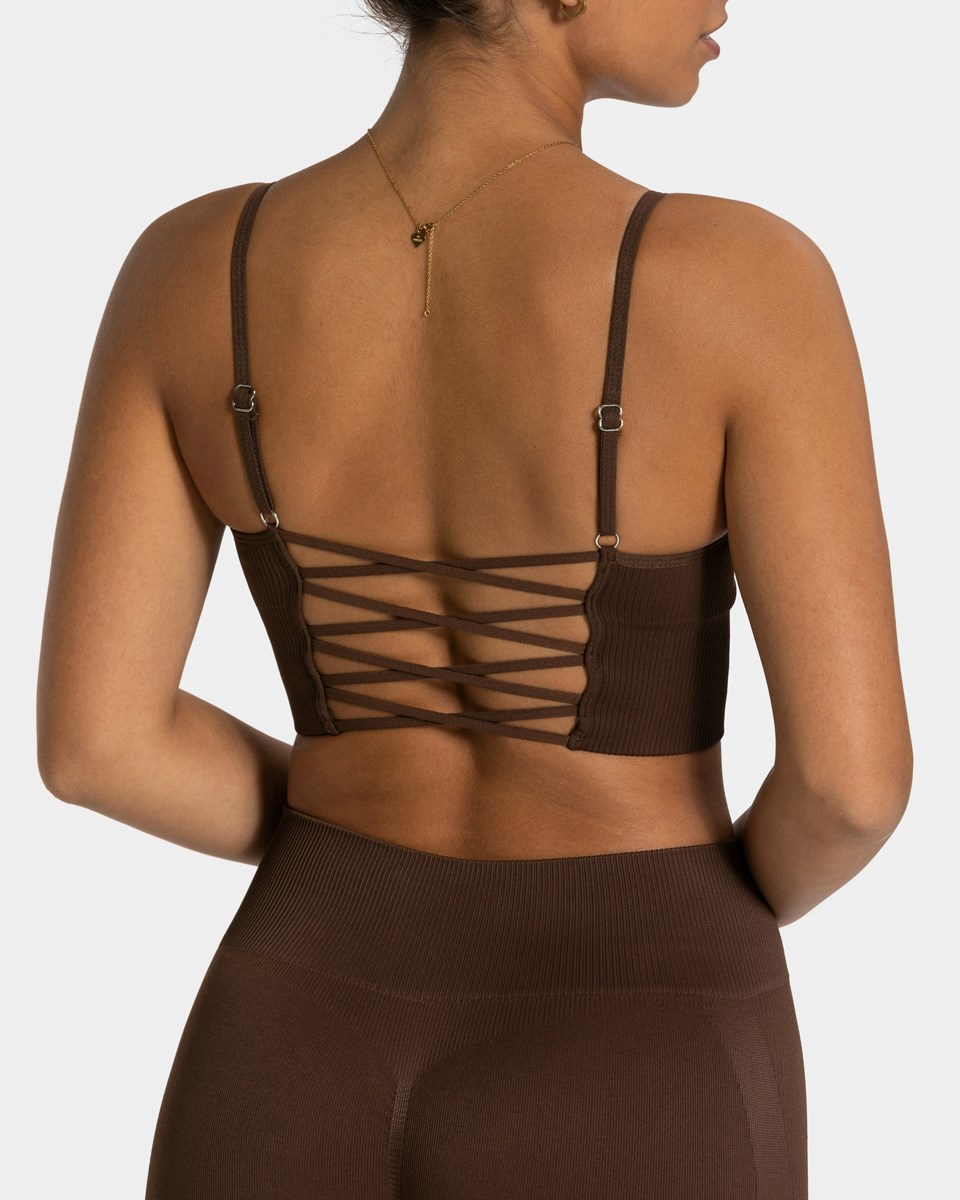 TEVEO élégant Cross Top Marron Foncé Femme | KKO-35361303