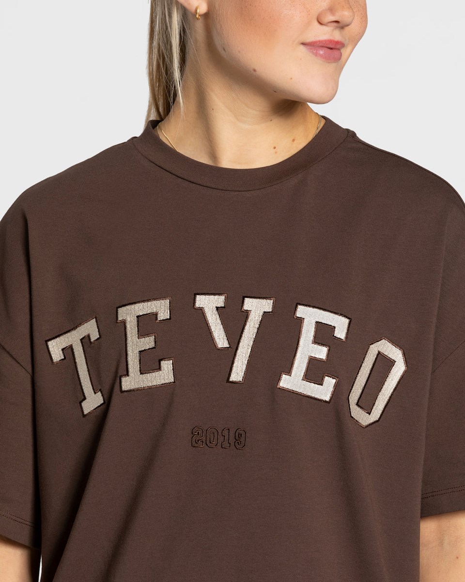 TEVEO College Oversized T-Shirt Marron Foncé Femme | QVE-48874411