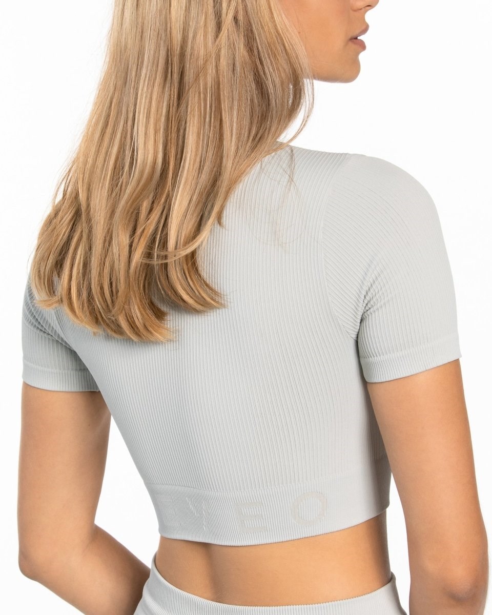 TEVEO Nervuré Crop Top Grise Clair Femme | LWT-57595550