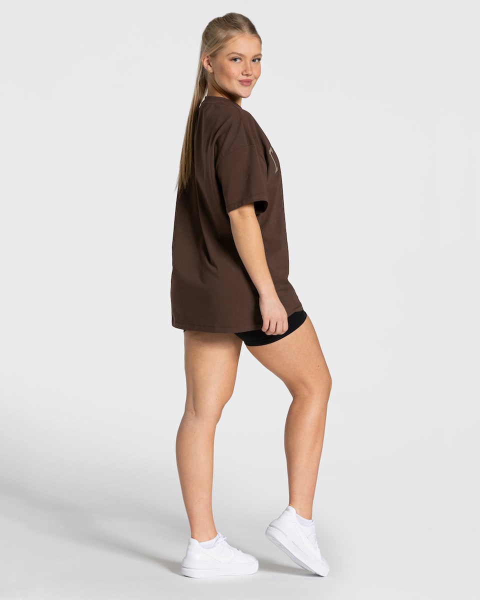 TEVEO College Oversized T-Shirt Marron Foncé Femme | QVE-48874411